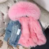 Oftbuy 2019 зимняя куртка женщины настоящая меховая пальто Parka реальный енот воротник меховой лайнер бомбардировщик джинсовая куртка уличная одежда