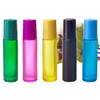 10ml Rainbow Glass Liquid Essential Oil Perfume Bottles Frosted Roll on Bottle with Stainless Steel Balls 3 Types of Lids for choose