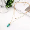 Multilayer Zeshoekige Kolom Quartz Kettingen Prisma Stapel Hangers Vintage Natuursteen Bullet Crystal Ketting Voor Vrouwen Sieraden