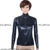 Veste noire sexy en latex avec fermeture éclair à l'avant, manteau en caoutchouc fétiche à manches longues, grande taille 0021