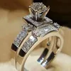 Najwyższa jakość Cyrkon Zaręczyny Zestaw Ślubny Pierścień Bling Bling Rhinestone Bridal Ring Gift for Love Para Najwyższej jakości