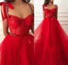 Prom Dresses Spaghetti Strips A-line Red Prom Dresses Lace Appliqu Beaded Long Tulle Women Special Ocn Party Gowns Evening Dresses Spring