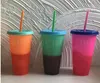 Color Changing Cup 700ML Magic Plastic Drinking Tumblers with Lid Straw Colorful Coffee Mugs 5 Colors LJJO7116A