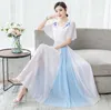 Estilo chinês cheongsam azul branco retalhos estilo nacional novo vestido feminino no verão melhorado hanfu vestido longo de fada fino rosa azul