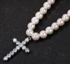 Enkel Cross 10mm Pearl Necklace Hip Hop Trend Män och Damtillbehör Fabriks Partihandel Gratis frakt