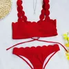 Damer bikini sätter solid våg baddräkt baddräkt kvinnor sexiga baddräkter sommar strandkläder hög elastisk kvinnlig simning kostym 050615