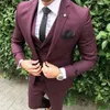 Fashion One Button Burgundy Wedding Men Suits Notch Lapel Three Pieces Business Groom Tuxedos (Jacket+Pants+Vest+Tie) W995