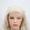 Perruque Lace Front Wig synthétique naturelle ondulée, 24 pouces, couleur #60, haute température, sans colle, fibre avec raie libre pour femmes, en Stock