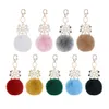 9 Colors Real Rabbit Fur Ball Keychains Soft Plush Alloy Snowflake Keyring Car Keychain Bag Decoration Fashion Jewelry Accessories
