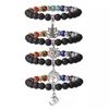 Lavastein 7 Chakra Perlenarmbänder Diffusor Perlen, Stränge Yoga Energie Edelstein Perlen Charm Baum des Lebens Anhänger Armreif Frauen Schmuck