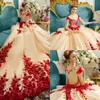 Lace Ball Vintage Gown Dresses Champagne Red Beads d Floral Appliqued Bridal Gowns Saudi Arabic Wedding Dress Applique Brial s Saui Weing