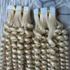 Blonde appliquer ruban adhésif peau trame cheveux 100G 40 pièces 10 à 24 pouces lâche bouclés Remy cheveux Double face ruban cheveux