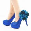 Beautiful Wedding Dress Shoes Royal Blue Color Rhinestone Party Prom High Heel Shoes Handmade Lady Anniversary Party Pumps Plus Size