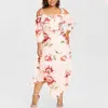 Mode Casual Robes Femmes Hors Épaule À Lacets Maxi Fluide Imprimé Floral Robe Plus La Taille XL-5XL