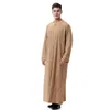 New Hot Men Thobe Solid Color Round Neck Long Sleeves Zipper Arab Muslim Wear YAA99