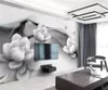 사용자 정의 배경 화면 3D 흑백 잉크 연꽃 나비 간단한 3D 거실 침실 배경 벽 장식 벽지