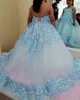 Robes de fille de fleur bleue pure bijou cou dentelle 3D Appliques florales de luxe filles robe de reconstitution historique robe de bal enfants robes d'anniversaire