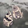 Bohemian Statement Leather Earrings Pumpkin lantern Skull Print Halloween Jewelry Vintage Ethnic Waterdrop Shape Dangle Earrings for Women