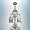 Bong in vetro verde viola doppio riciclatore Multi percolatore Tubi per acqua in vetro inebrianti Elica Dab Oil Rigs Giunto da 14 mm con ciotola XL167