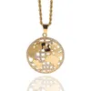 Gusy Fashion New personnalisée en or personnalisé en acier inoxydable Diamant Hollow World Carte Round Pendant Collier Hip Hop Jielry Rappement pour hommes Femmes