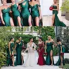 Koyu Yeşil Mermaid Düğün Konuk Balo Elbiseler 2021 Seksi Yüksek Bölünmüş Uzun Nedime Abiye Pileli Artı Boyutu Onur Elbise Meid Madde El4150