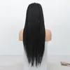 Siyah kadınlar için örgüler dantel ön peruklar parlak ısıya dayanıklı uzun siyah sentetik mikro örgü Afro -Amerikan örgülü wig6498219