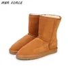 MBR FORCE Classic Genuine Cowhide leather snow boots 100% Wool Women Boots Warm winter shoes for women large size 34-44