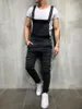 Moda masculina rasgado jeans macacão casual com cinto macacões buraco denim bib macacão bicicleta jean