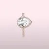 Tear Drop CZ Diamond 925 Silver Wedding Ring Originalbox för Pandora 18K Rose Gold Water Drop Rings Set för kvinnor