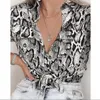 La moda de las señoras de la piel de serpiente de impresión blusas casuales de manga larga con cuello en V Loose Button Camisas Tops Ropa Blusas