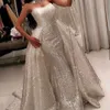 Long Mermaid Silver Arabic Evening Dress 2018 Formell klänningsfest 2018 med avtagbar kjol Vestido Sirena Largo