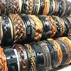 wholesale 100pcs/lot Cuff Leather Bracelets Handmade Genuine Leather fashion bracelet bangles for Men Women Jewelry mix colors brand new