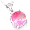 Luckyshine regalo da donna tondo rosa tormalina bicolore gemme 925 pendenti in argento sterling placcato orecchini pendenti set di gioielli di fidanzamento