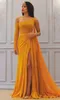 Yellow Evening Dresses Sexy Sheath Long Sleeves Chiffon Plus Size Saudi Arabic Dubai Long Prom Gown Party Dress