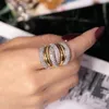 Anillo de dedo de cóctel de plata grande para mujer Chapado en oro de lujo 238 piezas Pintura de diamantes simulados Anillo de piedra lleno Tamaño de joyería 5-10263e