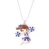 Fashion Crystal Cheerleader Cartoon Figure Dance Girl Pendant Cheerleading Girl Sports Snake Chain Necklace