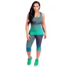 Gradient Märke Designer TrackSuit Ärmlös Vest Tanks + Leggings Tights 2 Piece Women Set Brev Skriv ut T Shirt Outfits kostym Kläder S-3XL