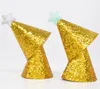 Gold Glitter Shiny Top Hats Adult Kids Mini Cone Hats Birthday Party Cap Wedding Celebration Party Decor Photo Prop Backdrop