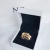 18K Geel goud Vrouwen Bruiloft CZ Diamanten Ring Originele Doos voor Pandora 925 Sterling Zilveren honingraat Ringen Set