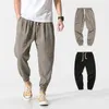 Män hip hop baggy bomull linne harem byxor plus storlek bred ben byxor casual byxor drabbar fasta joggers cross-byxor