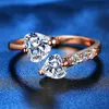 Forme élégante double coeur diamant bagues bijoux cristal ouverture réglable bagues pour femmes jolies cadeaux fête des mères DHL gratuit