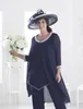 Dark Navy Pearls Mother Of The Bride Pant Suits Bateau Neck Long Sleeves Wedding Guest Dress Plus Size Chiffon Sheath Mothers Groom Dresses