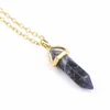 Gold Hexagonal Pointed Reiki Natural Stones Turquoise Pink Quartz Pillar Charms Pendant Necklace for Women Men Gift Accessories