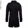 Autumn Winter Slim Wool Coat Men Fashion Belt Design Men Turn-down Collar Long Style Windbreaker Double Breasted Coat