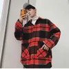 Flannel Shirt 남자 긴 소매 겨울 캐주얼 한국어로 느슨한 패션 빈티지 망 셔츠 격자 무늬 대형 남성 탑스와 블라우스