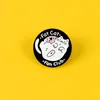 White cute cat enamel pins brooches for women fat animal round badge black love lapel pin clothes backpack fashion jewelry gift for girl