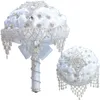 Nieuwe 18 cm luxe witte zijde roos bruiloft bloemen kristal broche bruids houden bloemen kwastje volledige diamant steek bruidsboeket