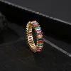 Women Men 6-9 Gold Plated Rainbow Love Rings Wedding Ring Micro Paved 7 Colors Flower Jewelry Lover Gift