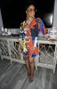 Hisimple 2019色付けされた印刷されたスプライスされたスムブラウスのドレスアフリカのカジュアルな女性のターンダウンカラー長袖ボタンサッシミニTシャツドレス