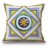 Azul e cor de ouro capa de almofada boho estilo boêmio salão chaise lance fronha funda étnica cojin decorativo cojines